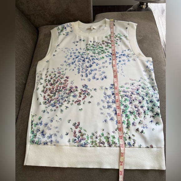 Ted Baker Floral Sleeveless Sweater Top White Blue Green Pink Size 2 US 6 - Picture 12 of 12